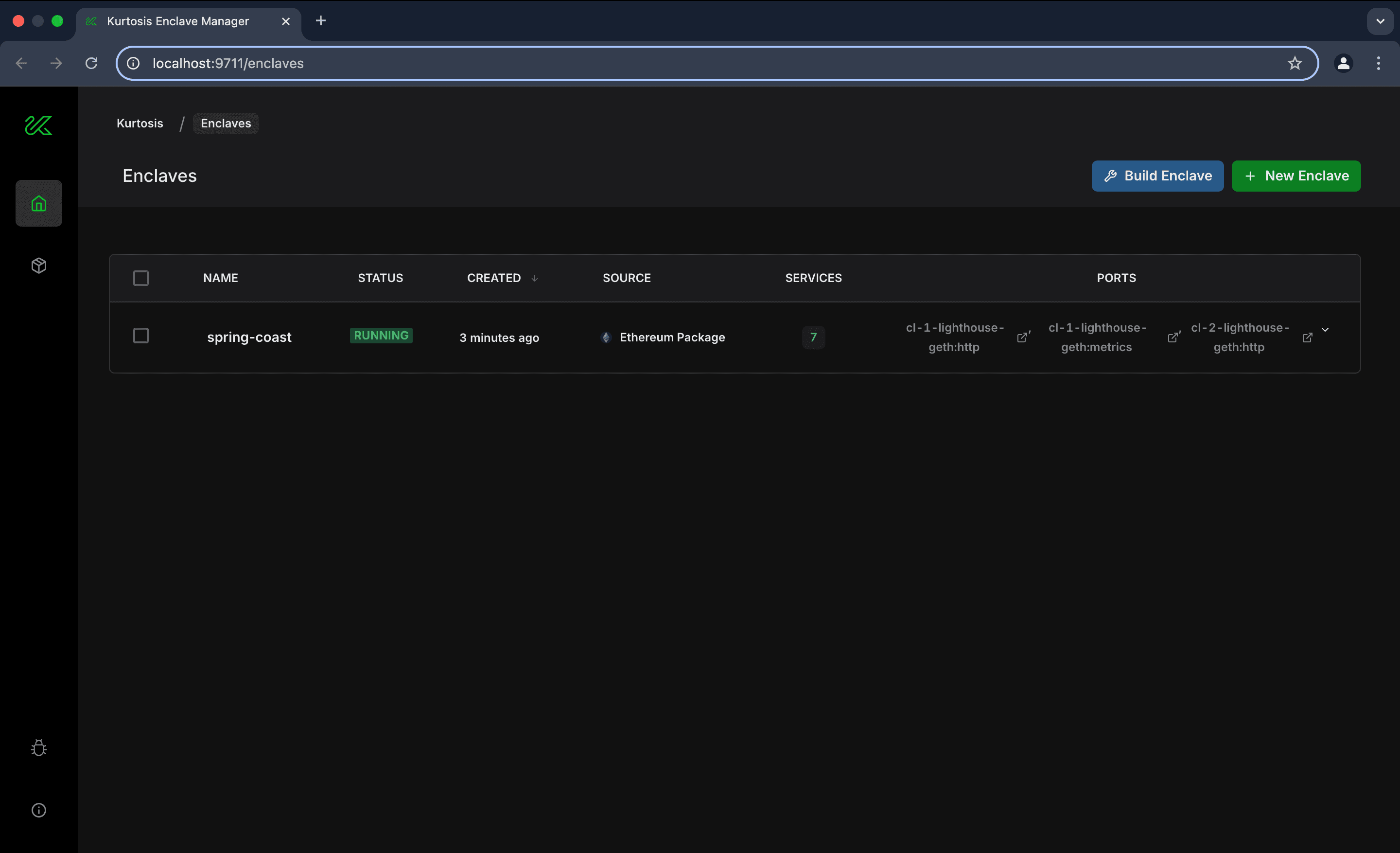 Kurtosis web interface